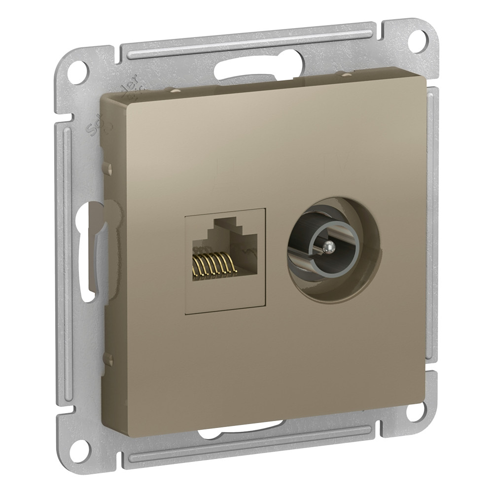 Розетка двойная комп+ТВ, RJ45+TV, кат.5E, Systeme Electric AtlasDesign Шампань ATN000589 в Санкт-Петербурге