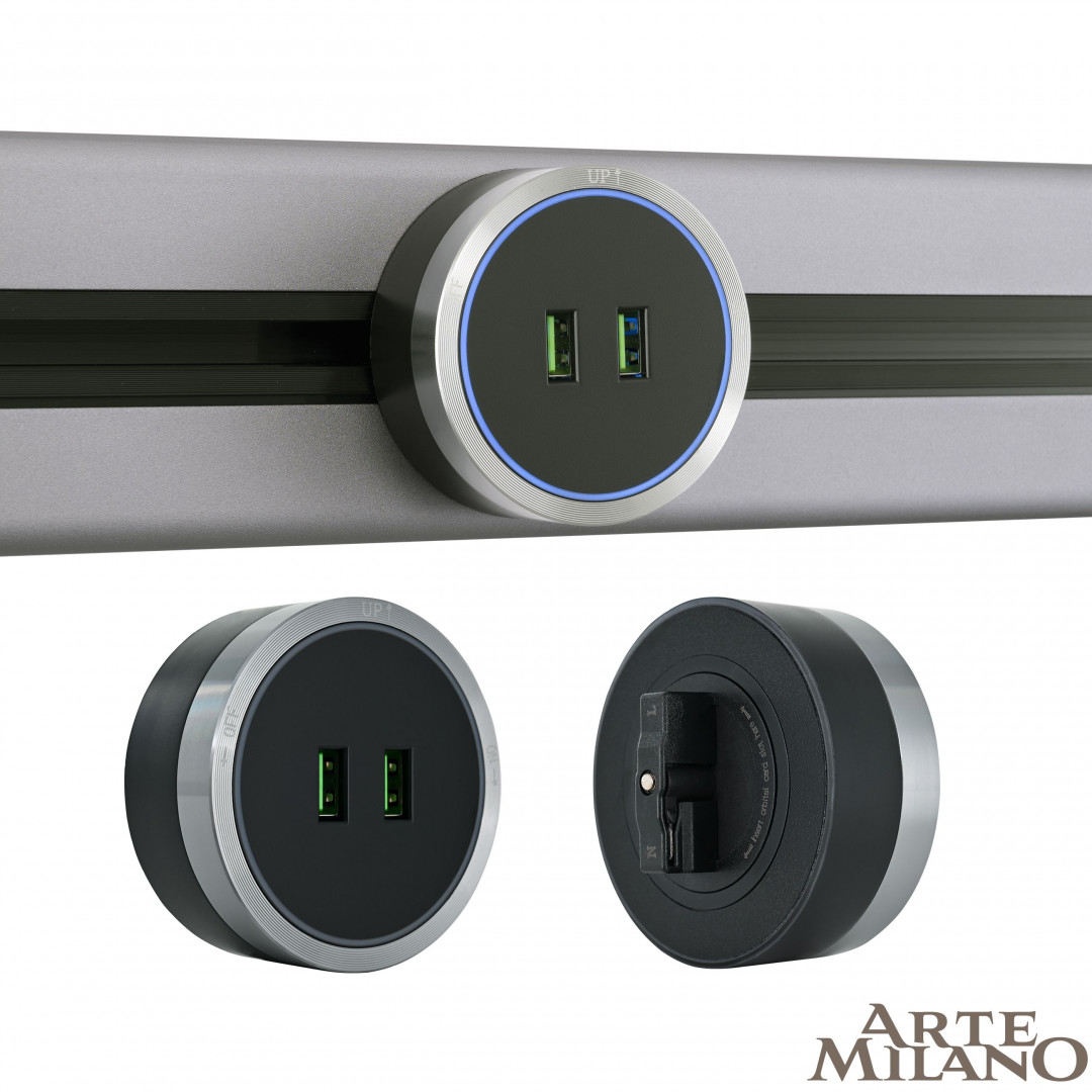 Трековая розетка Arte Milano Am-track-sockets 380066TS LED/USBx2 Grey в #REGION_NAME_DECLINE_PP#