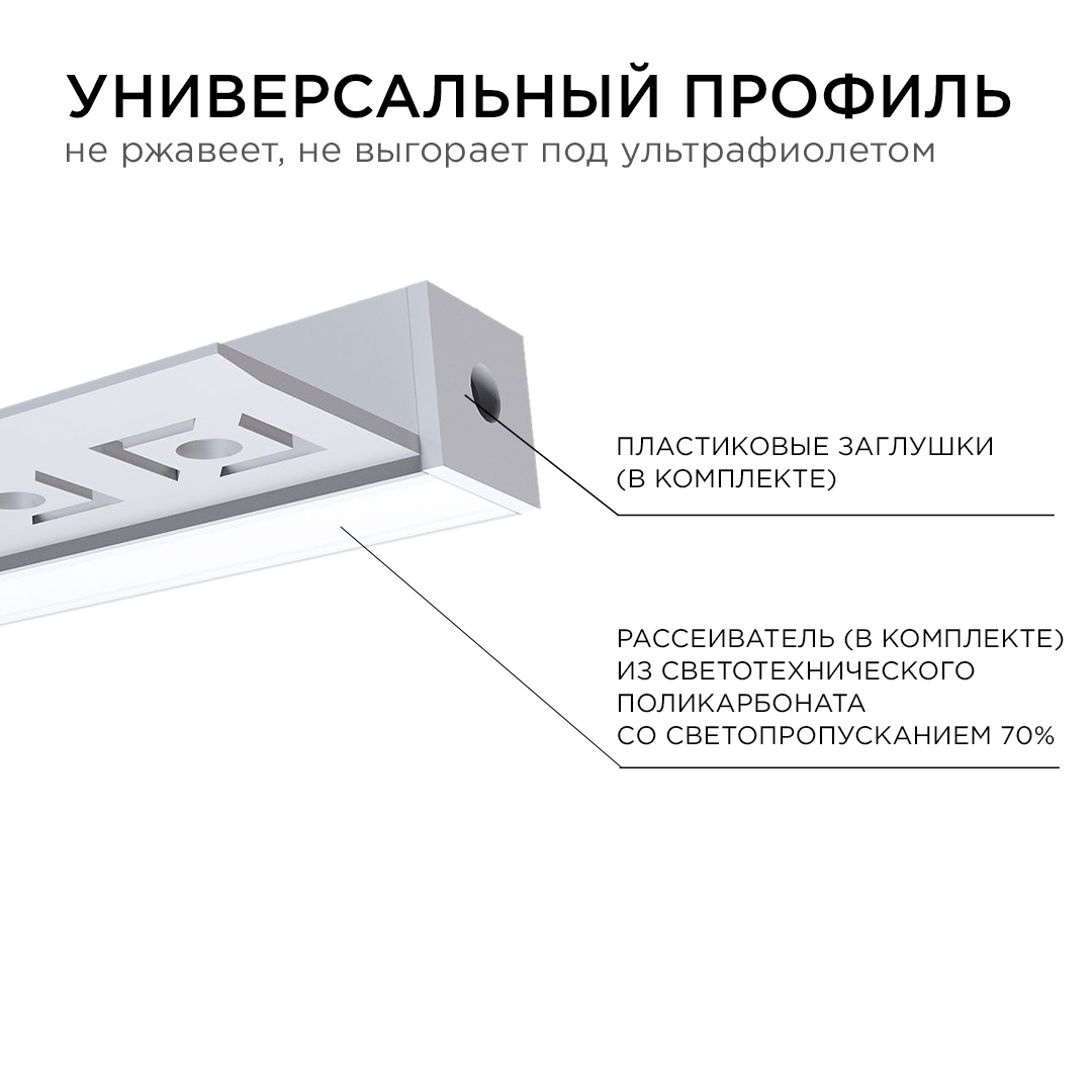 Профиль под штукатурку Apeyron ширина ленты до 10мм (рассеиватель, заглушки - 2шт) 08-50 в Санкт-Петербурге