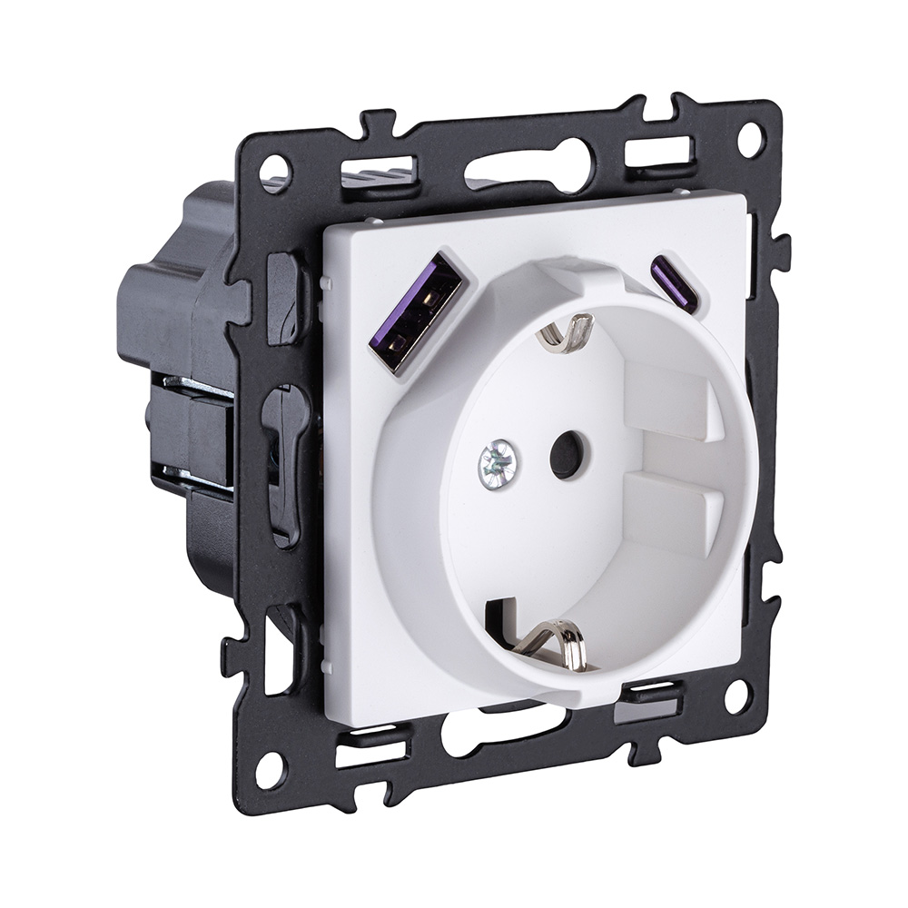 Розетка штепсельная SCHUKO 16A/250 В с USB A+C 20W, белый Kollinger Asthetik AS-016WH в #REGION_NAME_DECLINE_PP#