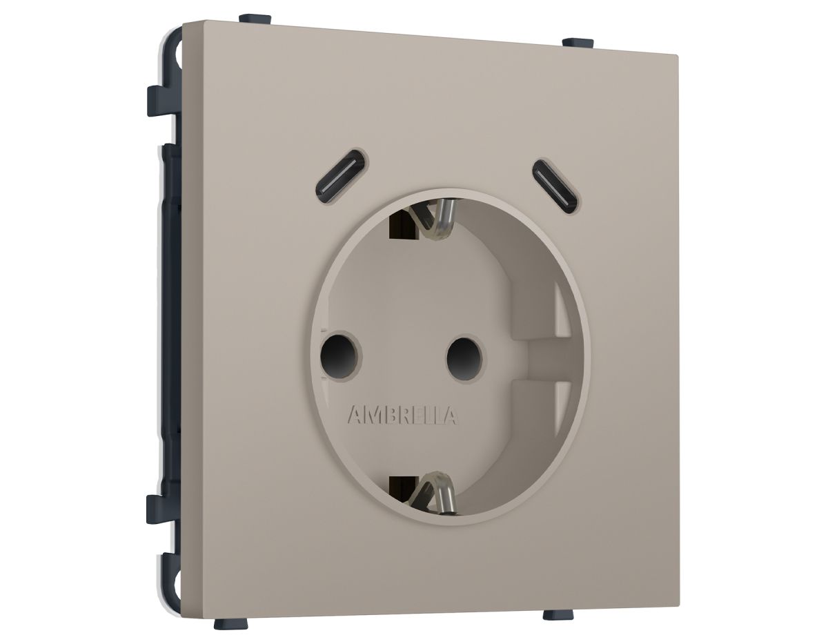 Комплект механизма электрической розетки SIGMA Серо-бежевый матовый 2USB С+C 20W Ambrella Volt MS370510 (SP3705, PR165) в #REGION_NAME_DECLINE_PP#