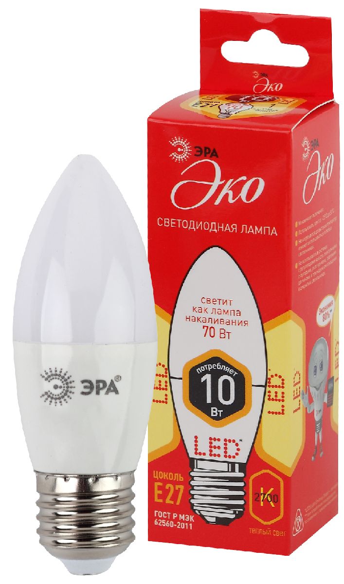 Лампа светодиодная Эра E27 10W 2700K ECO LED B35-10W-827-E27 Б0032962 в Санкт-Петербурге