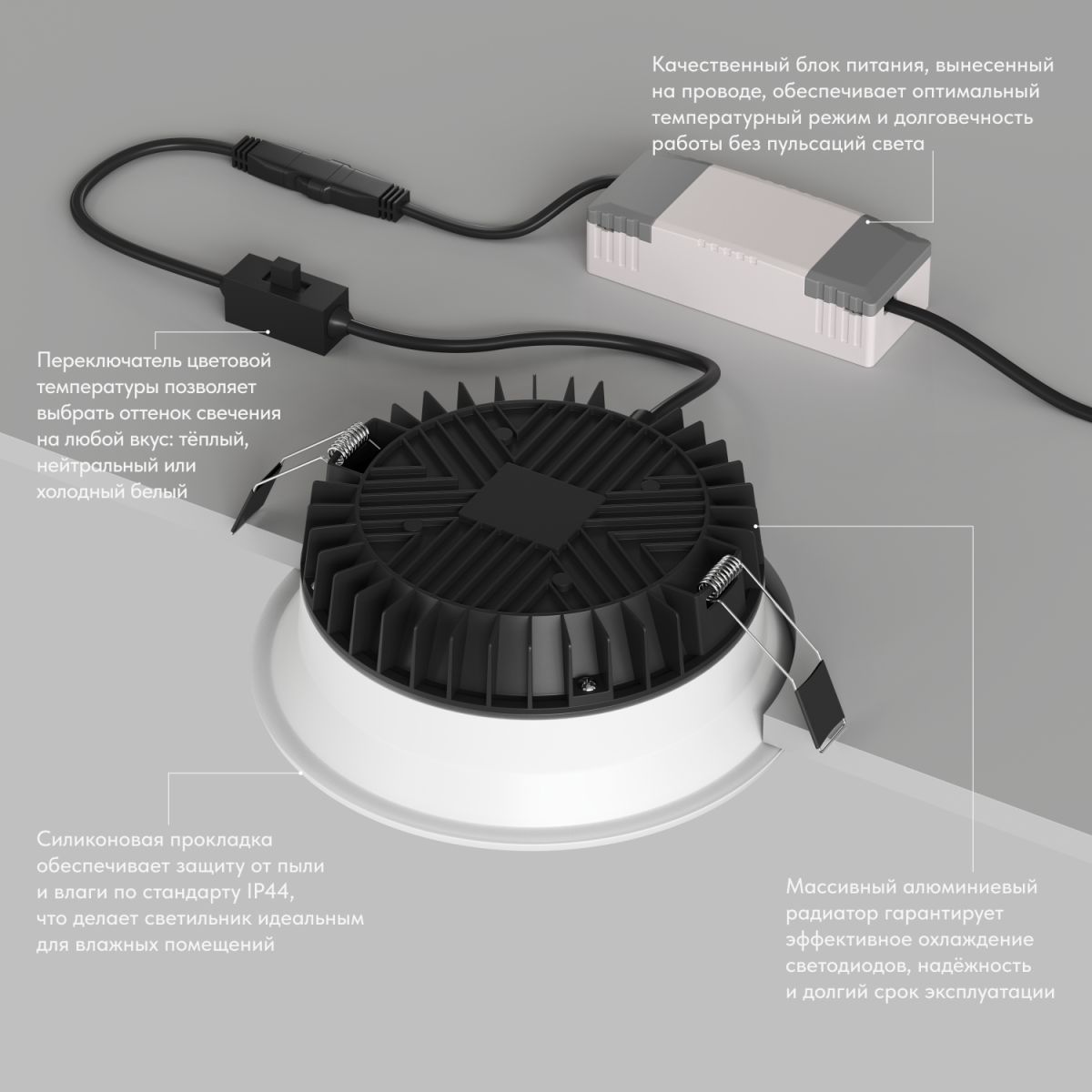 Точечный встраиваемый влагозащищенный светильник Denkirs Trim DK2451-WH в Санкт-Петербурге