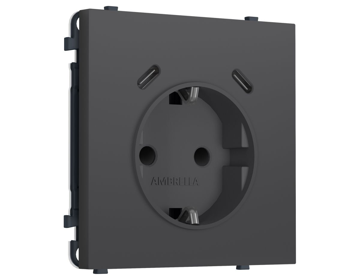Комплект механизма электрической розетки SIGMA Графит Мягкое касание 2USB С+C 20W Ambrella Volt MS910510 (SP9105, PR165) в #REGION_NAME_DECLINE_PP#