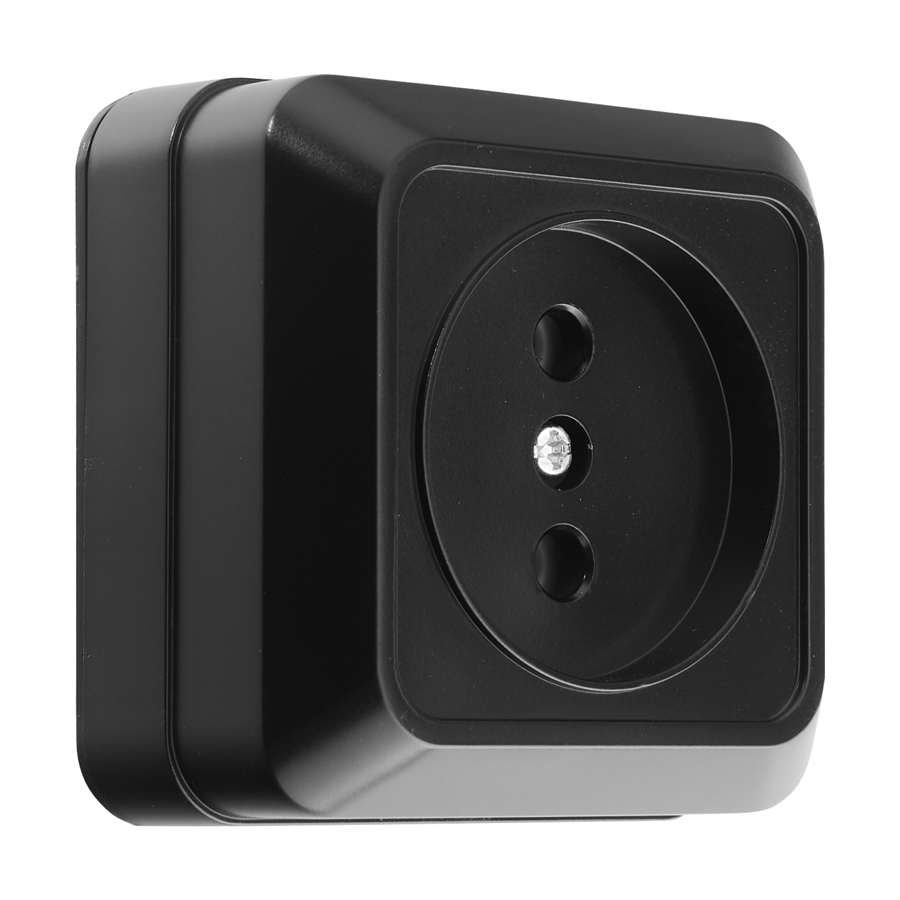 Розетка 2П открытой установки IP20 10А 250В (керамика) черная  General Альфа 477054 в Санкт-Петербурге