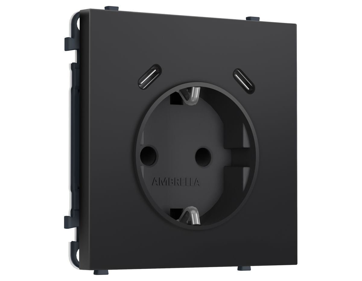 Комплект механизма электрической розетки SIGMA Черный матовый 2USB С+C 20W Ambrella Volt MS810510 (SP8105, PR165) в #REGION_NAME_DECLINE_PP#