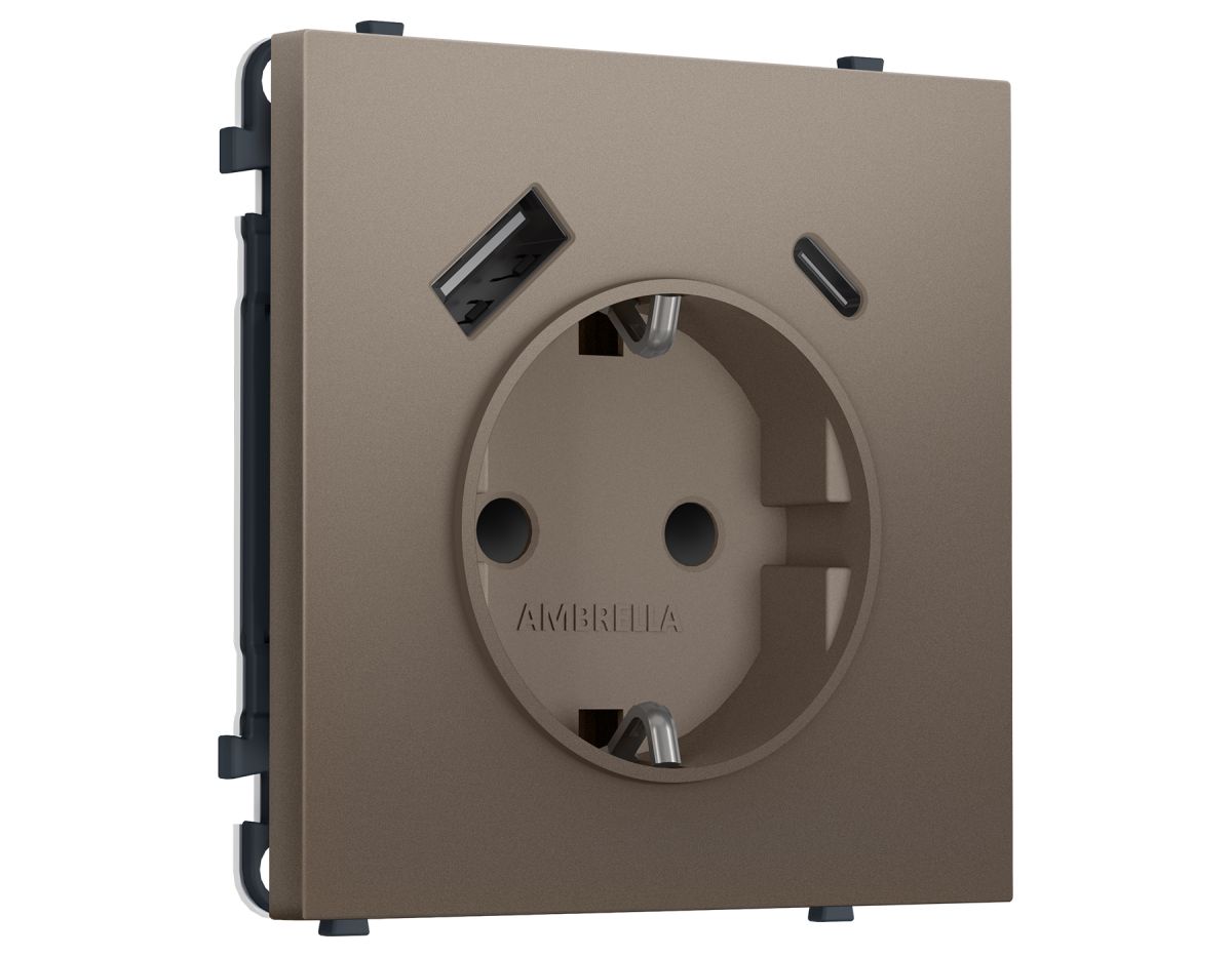 Комплект механизма электрической розетки SIGMA Темная бронза матовый 2USB A+C 20W Ambrella Volt MS640010 (SP6400, PR160) в #REGION_NAME_DECLINE_PP#