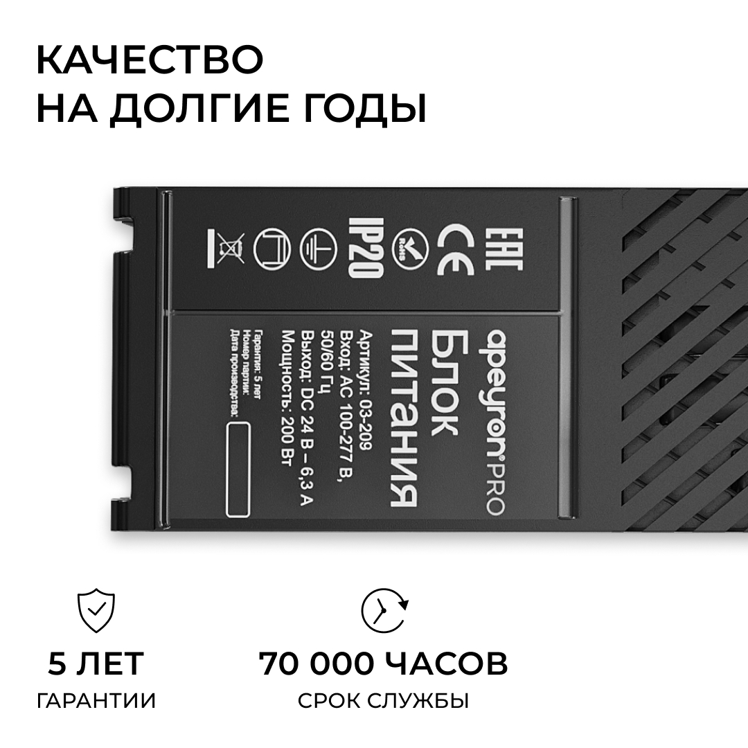 Блок питания Apeyron Pro 24В, 200Вт, 100-277В, 8,3А, IP20 03-209 в Санкт-Петербурге