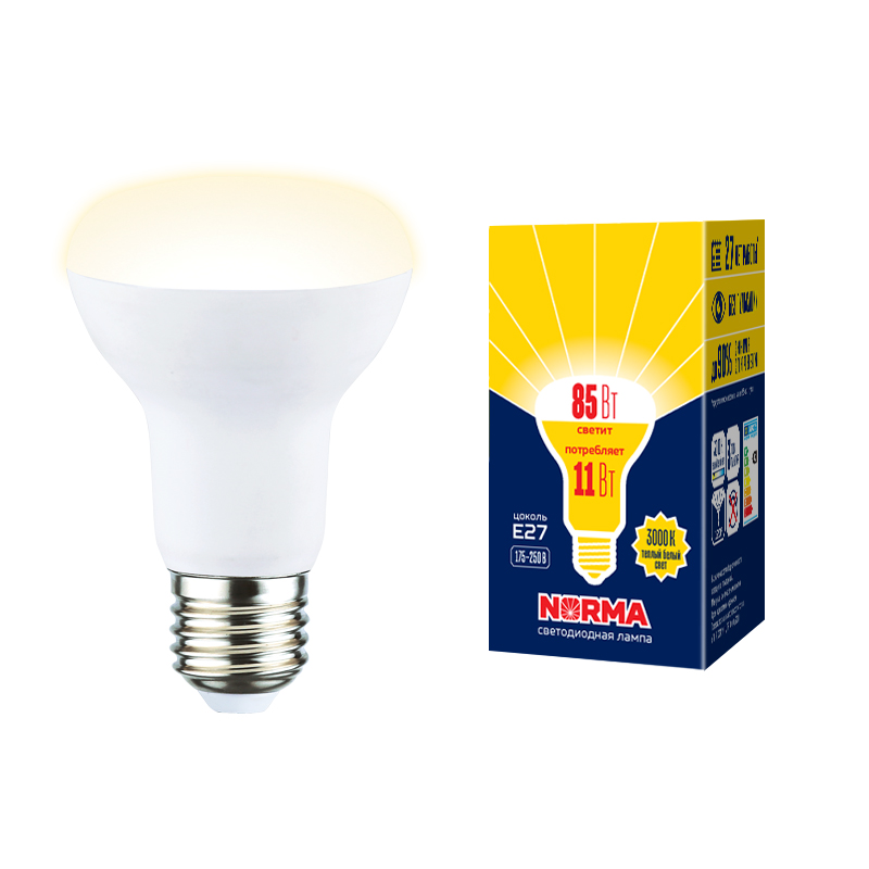 Лампа светодиодная Volpe Norma LED-R63-11W/3000K/E27/FR/NR картон UL-00005774 в Санкт-Петербурге