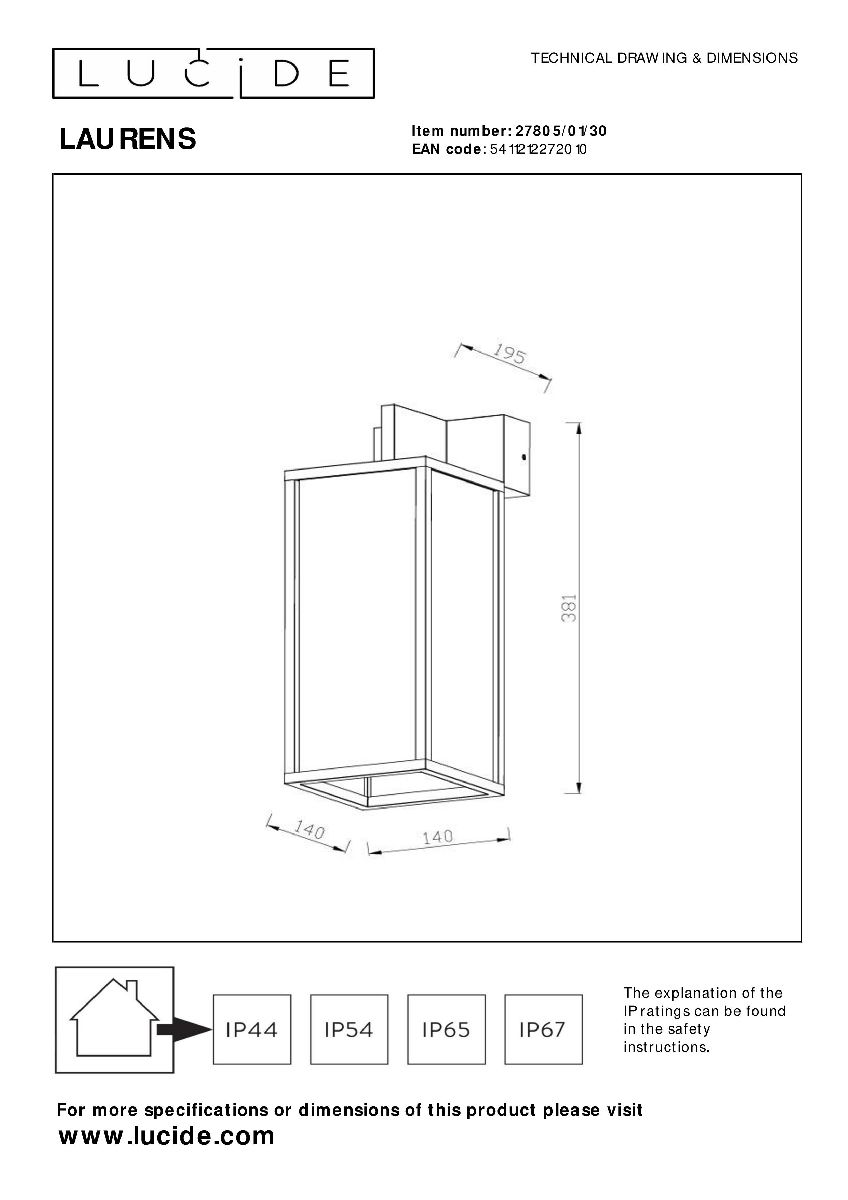 Уличный настенный светильник Lucide Laurens 27805/01/30 в #REGION_NAME_DECLINE_PP#