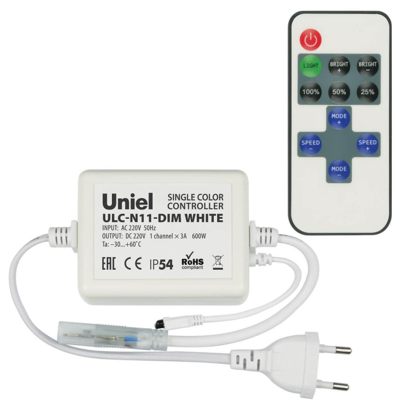 Контроллер для светодиодных одноцветных лент 220В (UL-00002277) Uniel ULC-N11-Dim White в Санкт-Петербурге