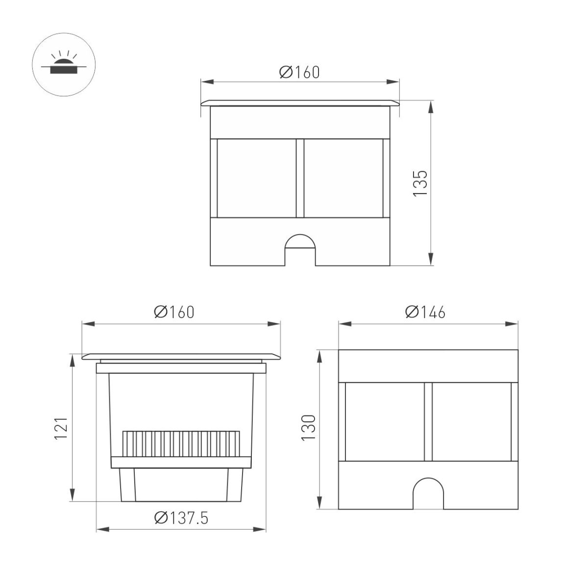 Ландшафтный светильник Arlight LTD-DAFNA-GROUND-R160-16W Warm3000 (SL, 45 deg, 230V) (IP67 Металл) 061196 в #REGION_NAME_DECLINE_PP#