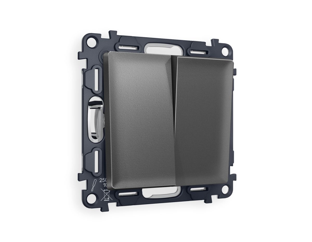 Комплект механизма 2-клавишного перекрестного выключателя 10A-250V Alfa Антрацит серый Quant Ambrella Volt MA653030 (AP6530, VM125) в Санкт-Петербурге