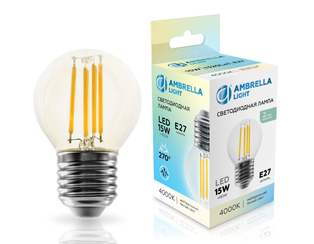 Филаментная светодиодная лампа Ambrella Light Bulbing E27 15W 4000K шар 451524 в Санкт-Петербурге