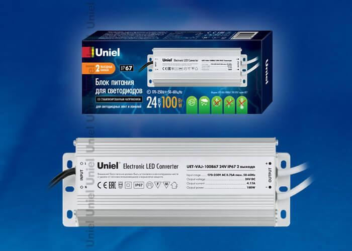 Блок питания (10589) Uniel 24V 100W IP67 4A UET-VAJ-100B67 в Санкт-Петербурге