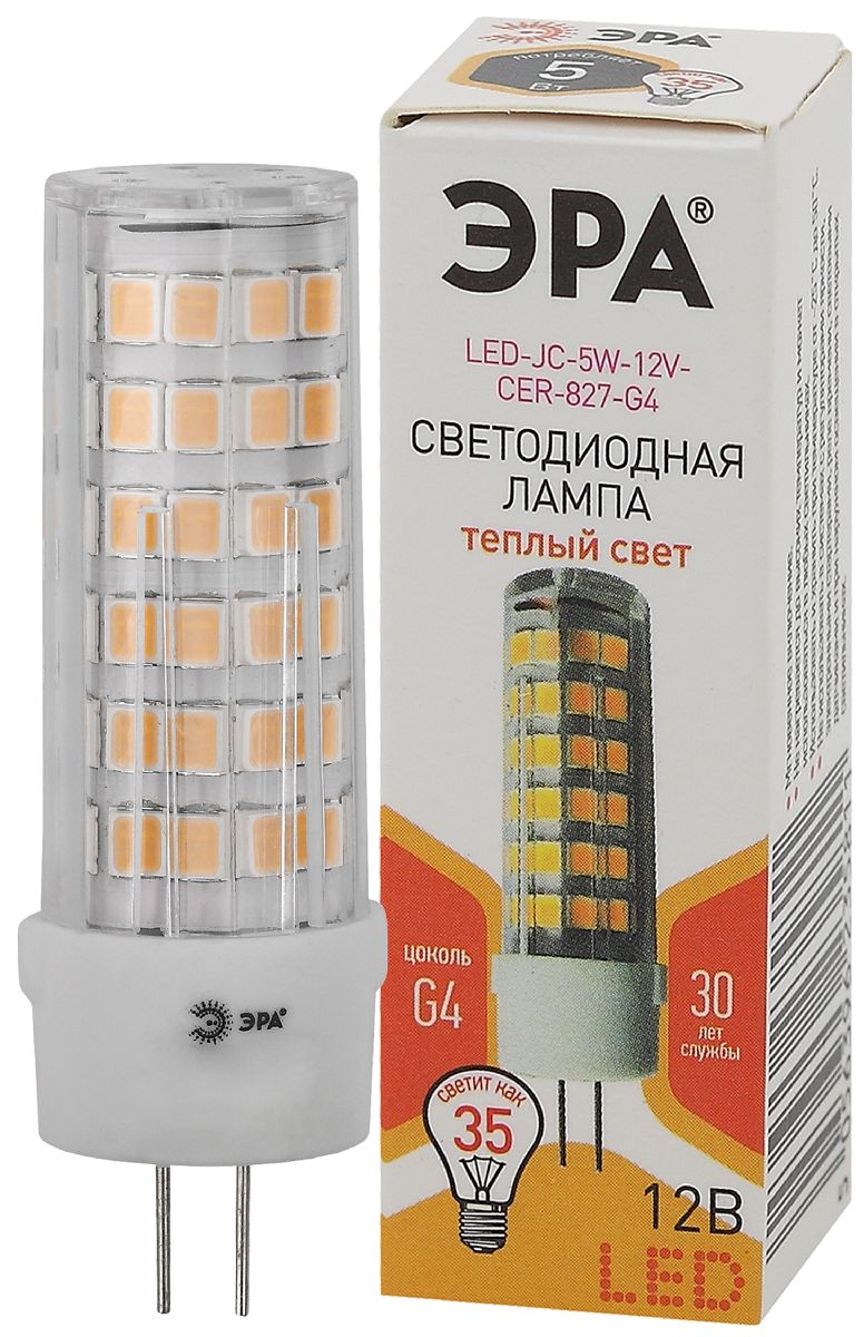 Лампа светодиодная Эра G4 5W 2700K LED JC-5W-12V-CER-827-G4 Б0056749 в #REGION_NAME_DECLINE_PP#