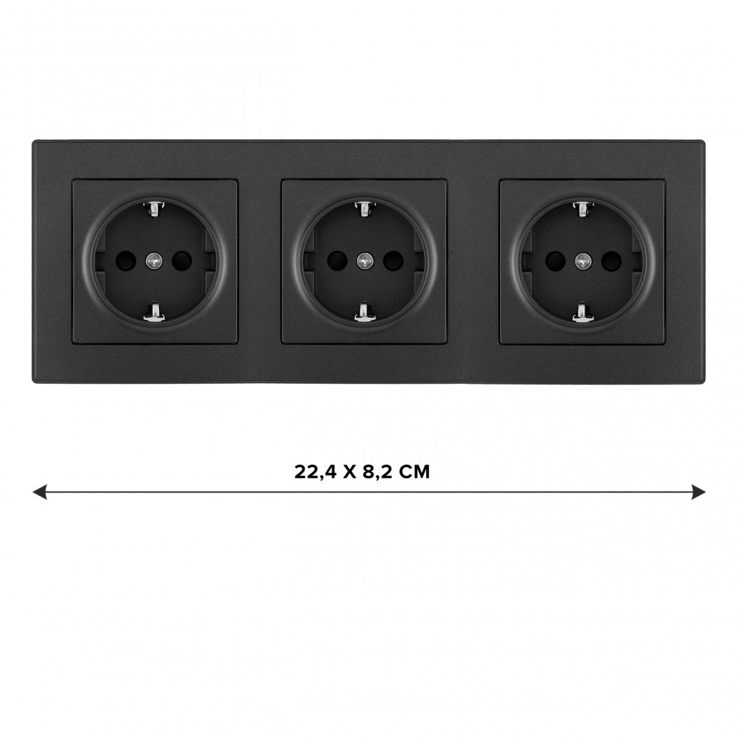 Розетка тройная (трехпостовая) с/з и шторками Arte Milano SET06-3-40-1x3 black в Санкт-Петербурге
