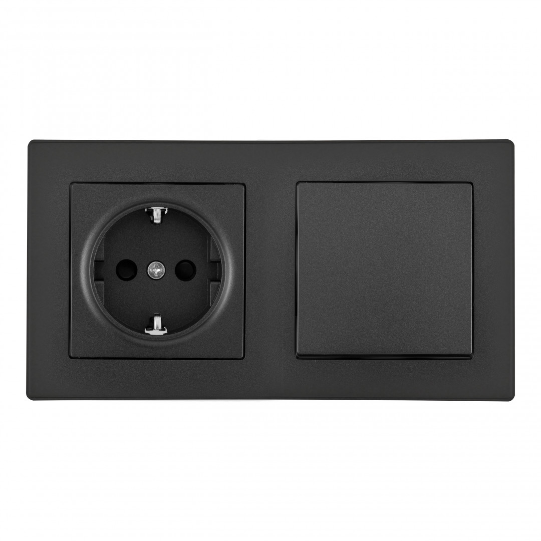 Выключатель одноклавишный с розеткой Arte Milano SET06-2-30-1-40-1 black в Санкт-Петербурге