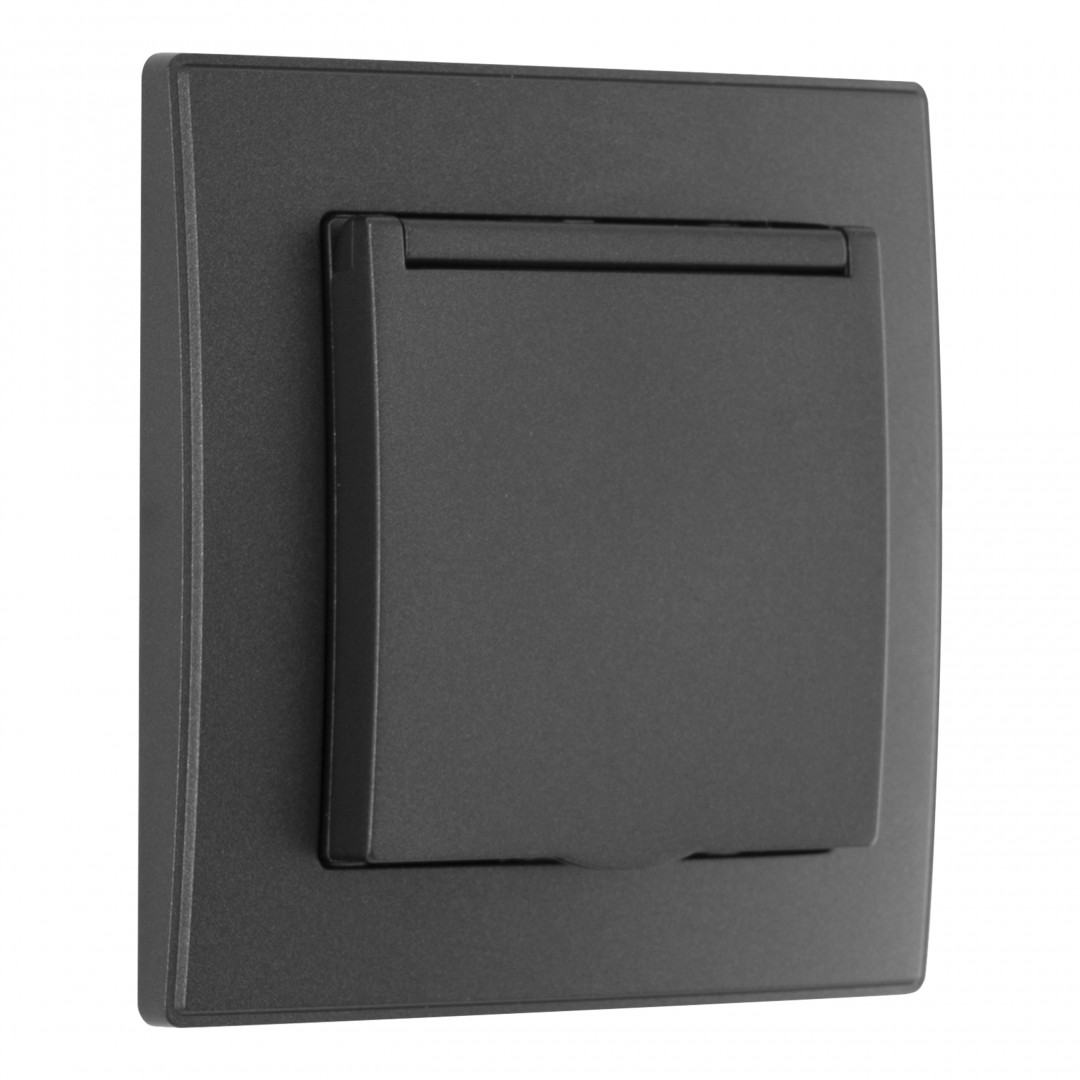 Комплект розетки с/з и шторками, защитной крышкой и рамкой Arte Milano SET06-1-41-1 black в Санкт-Петербурге