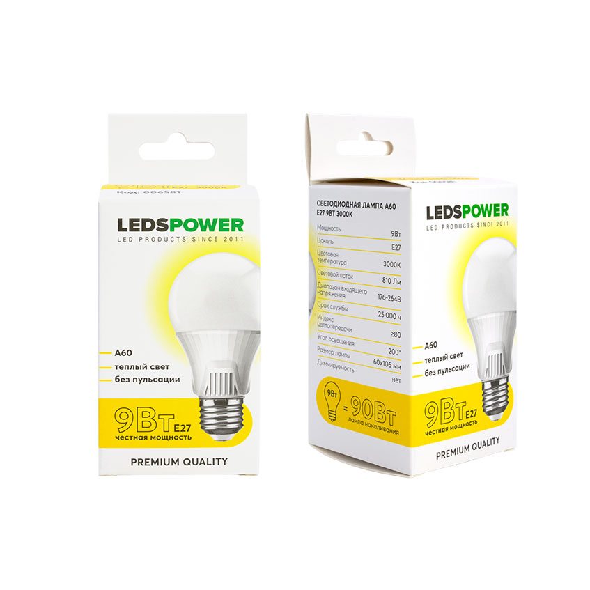 Светодиодная лампа LEDS POWER A60 E27 9Вт 3000К 006581 в Санкт-Петербурге