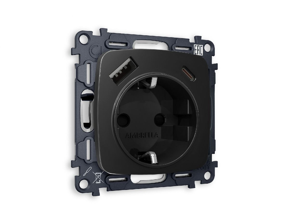 Комплект механизма розетки 2USB A+C 20W (быстрая зарядка) с/з Ambrella Volt Omega MO810010 в Санкт-Петербурге