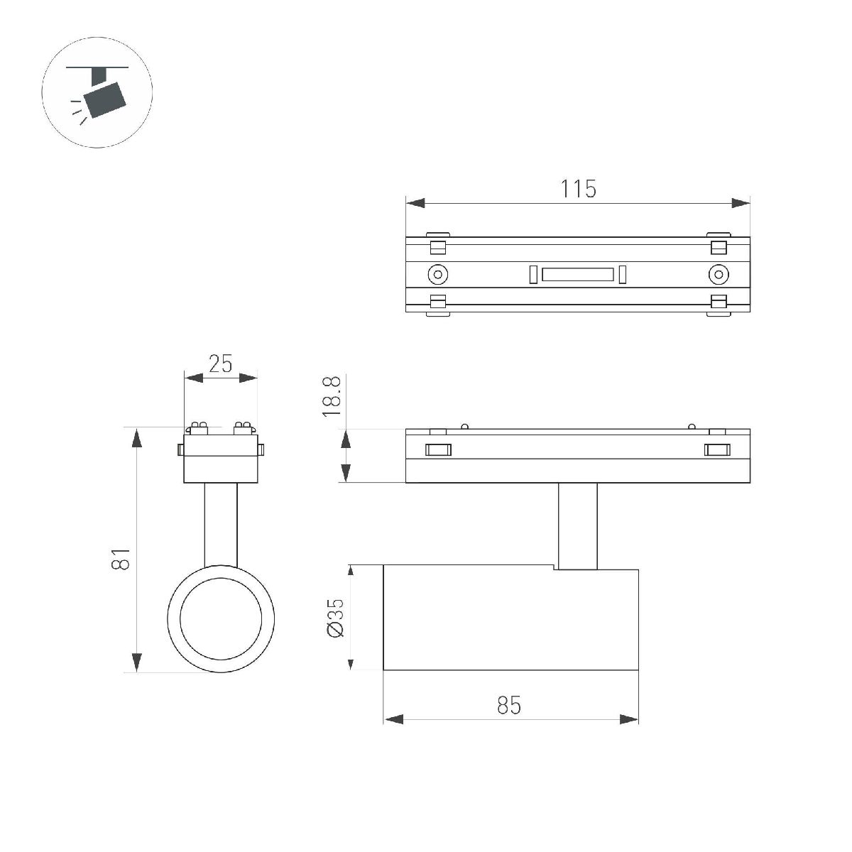 Трековый магнитный светильник Arlight MAG-VIBE-SPOT-R35-8W Day4000-MIX (BK, 24 deg, 48V, DALI) 044460 в Санкт-Петербурге