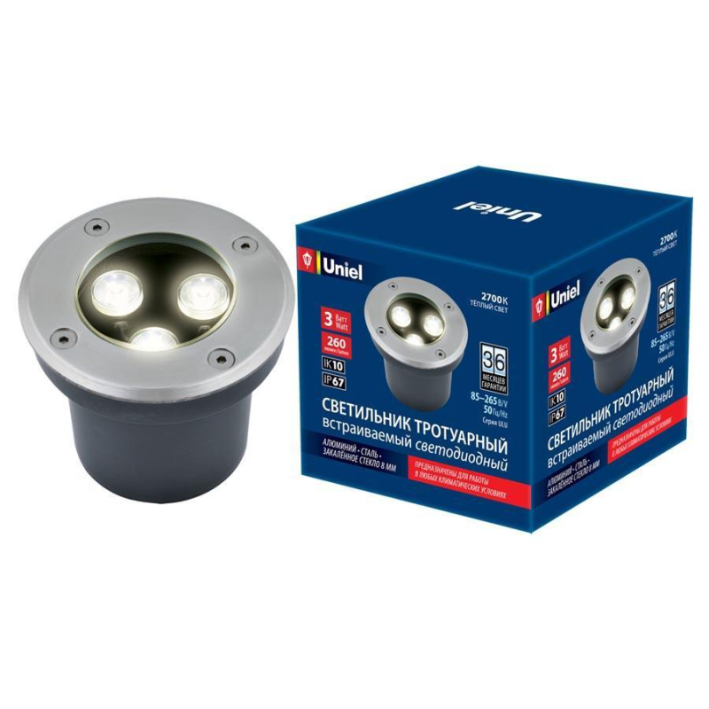 Ландшафтный светодиодный светильник (UL-00006820) Uniel ULU-B10A-3W/2700K IP67 Grey в #REGION_NAME_DECLINE_PP#