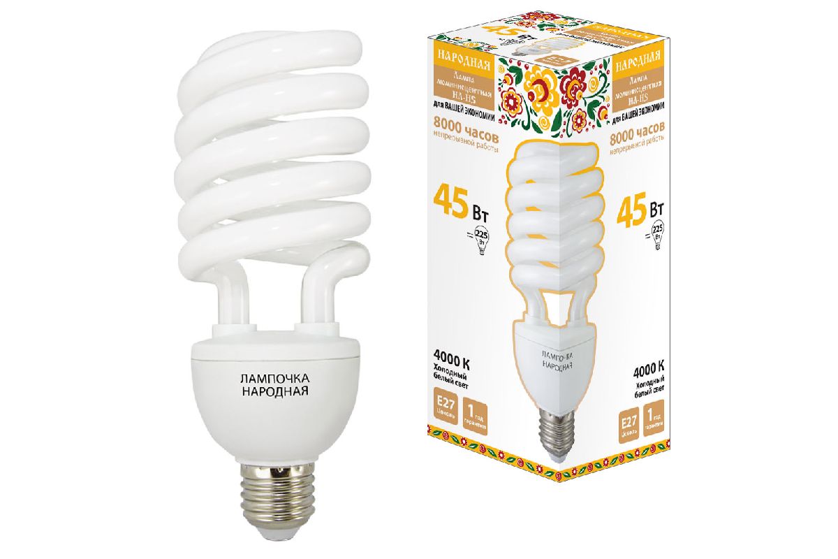 Лампа люминесцентная TDM Electric Народная E27 45W 4000K матовая SQ0347-0035 в #REGION_NAME_DECLINE_PP#