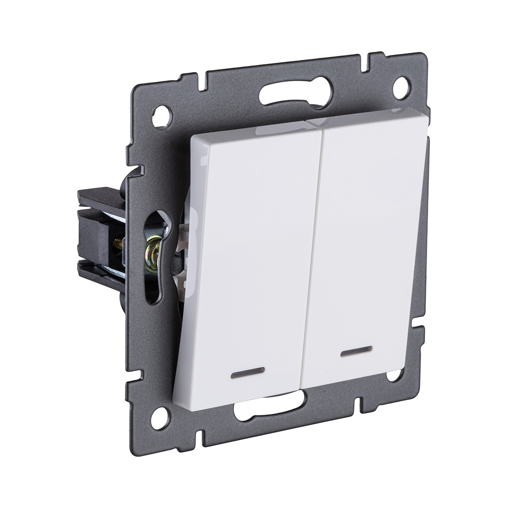 Выключатель 2-клавишный 10А/250В с LED подсветкой, белый Kollinger REA-S-008WH для Aspekt, Eleganz, Reflex в Санкт-Петербурге