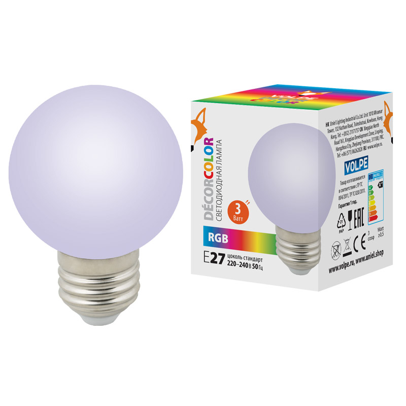 Лампа светодиодная Volpe Decor color LED-G60-3W/RGB/E27/FR/С UL-00006960 в #REGION_NAME_DECLINE_PP#