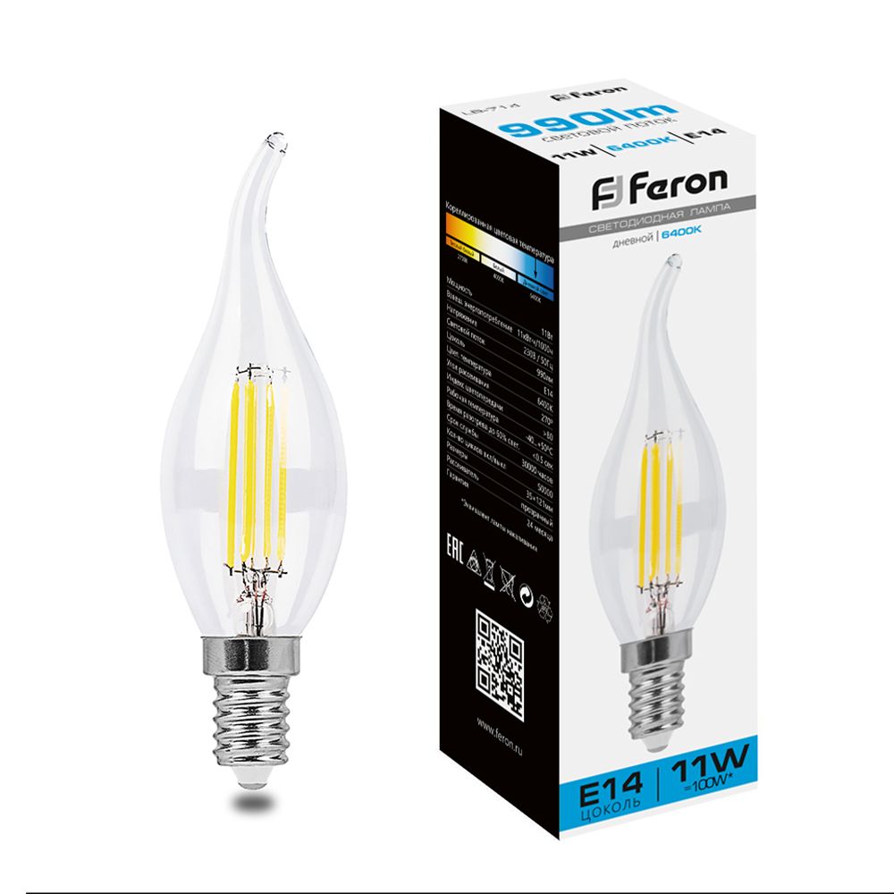 Лампа светодиодная Feron LB-714 Свеча на ветру E14 11W 6400K 38237 в #REGION_NAME_DECLINE_PP#