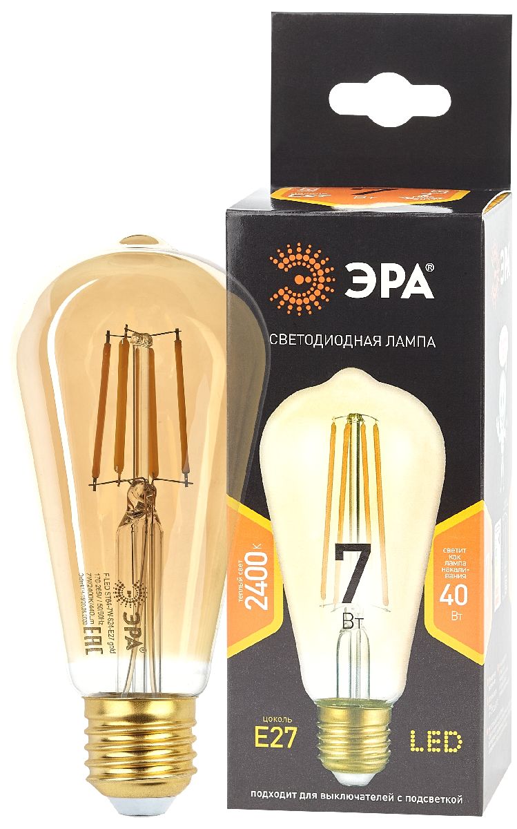 Лампа светодиодная Эра E27 7W 2400K F-LED ST64-7W-824-E27 gold Б0047664 в #REGION_NAME_DECLINE_PP#