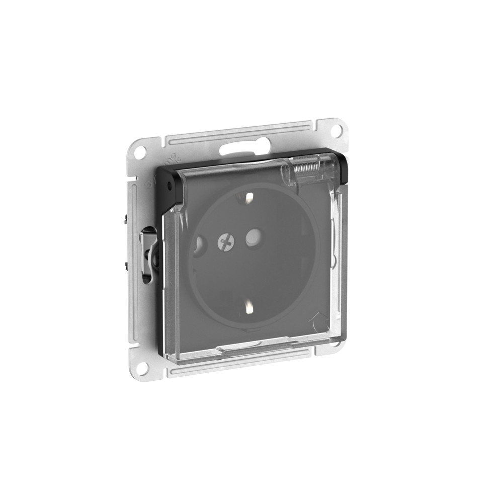 Розетка с зазем. со шт. с прозрач. крыш, 16А, IP44, мех., быстрозажим. Клем Systeme Electric AtlasDesign Aqua Карбон ATN441046S в Санкт-Петербурге