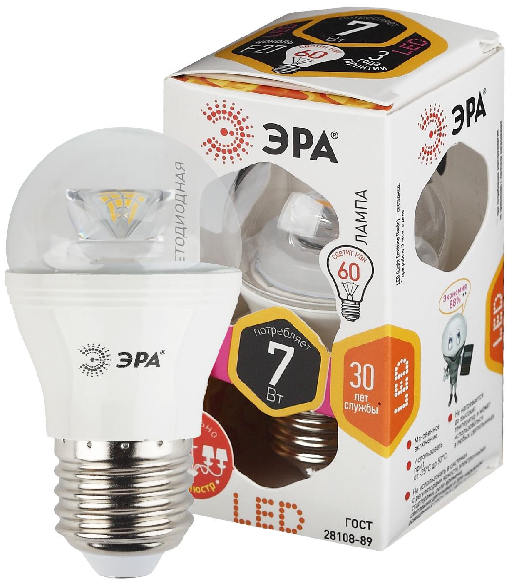Лампа светодиодная Эра E27 7W 2700K LED P45-7W-827-E27-Clear Б0017243 в Санкт-Петербурге