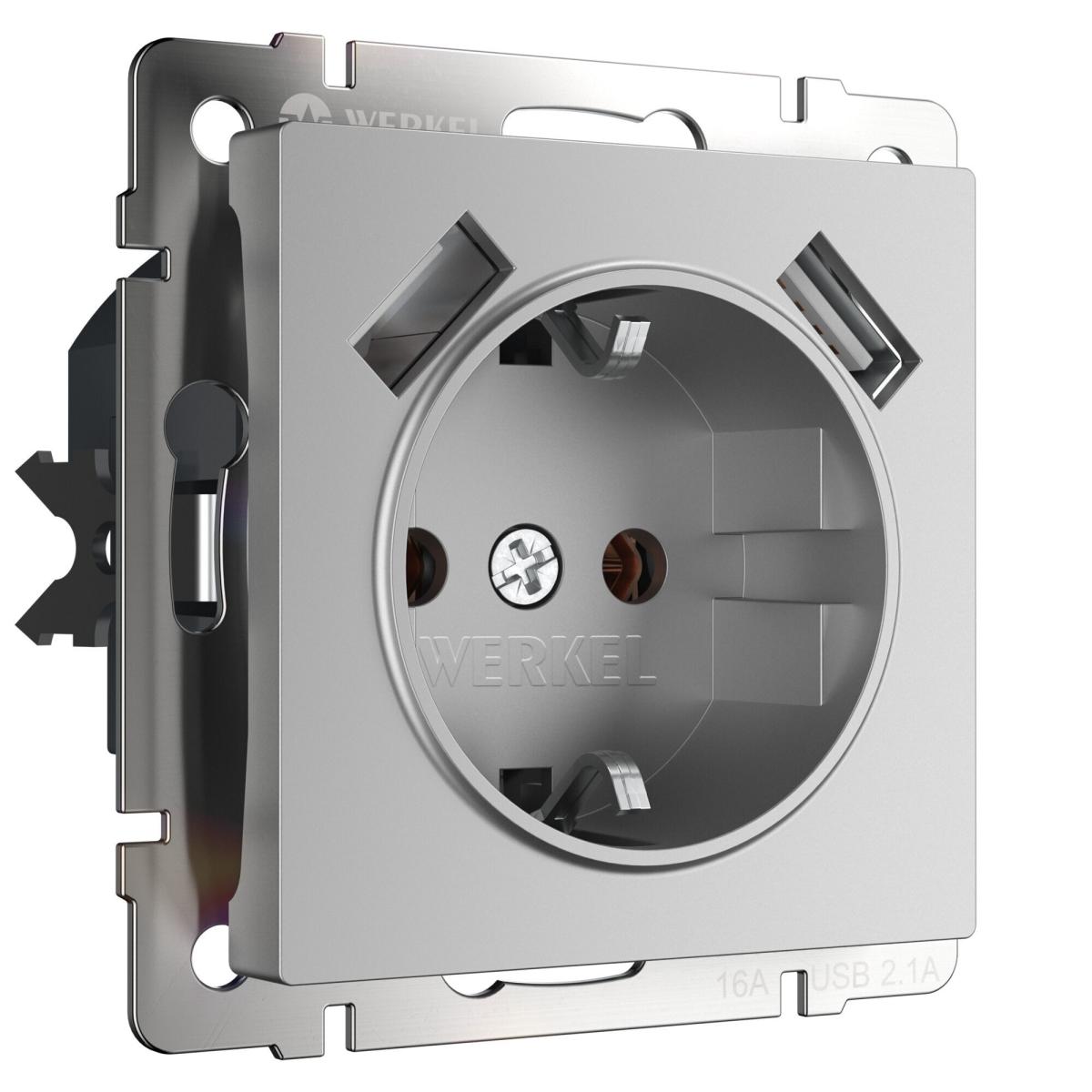 Розетка с заземлением, шторками и USBх2 Werkel W1171506 4690389164774 a050886 в Санкт-Петербурге