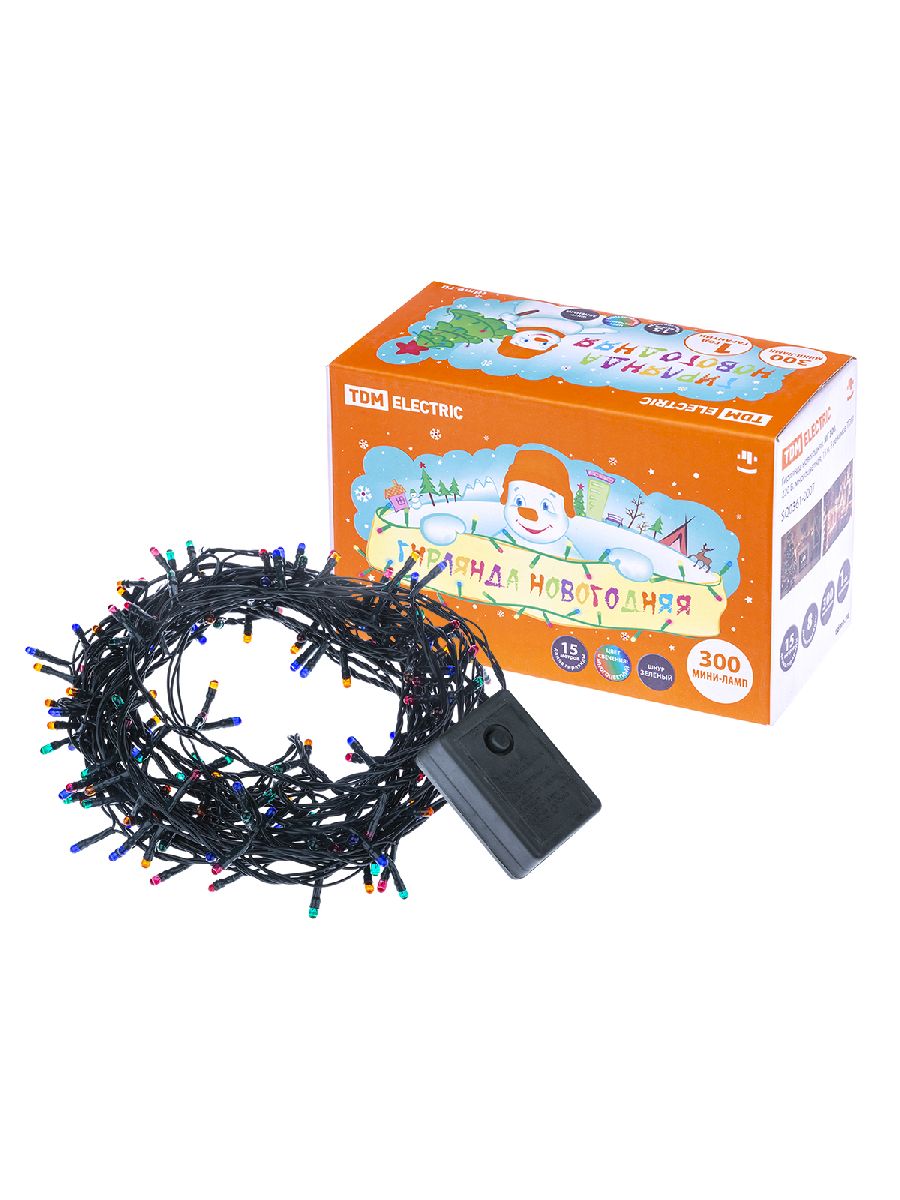 Светодиодная гирлянда TDM Electric МГ 300 220V разноцветная 8 режимов SQ0361-0007 в Санкт-Петербурге
