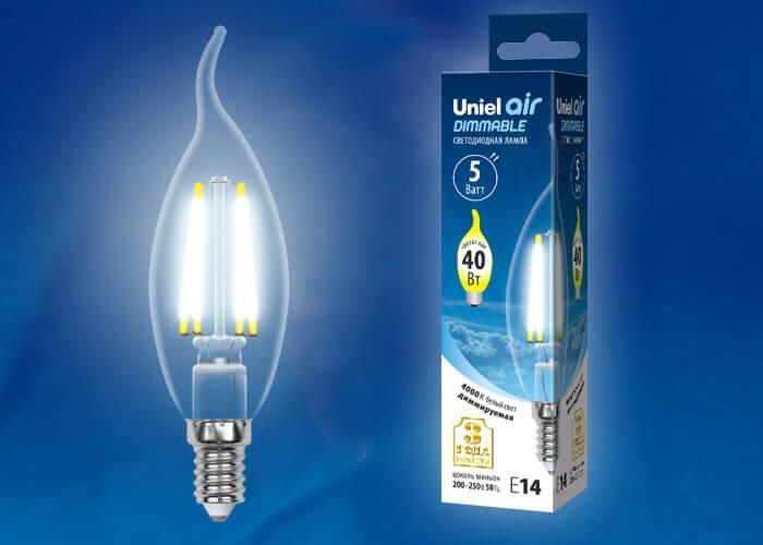 Лампа светодиодная филаментная (UL-00002865) Uniel E14 5W 4000K LED-CW35-5W/NW/E14/CL/DIM GLA01TR в Санкт-Петербурге