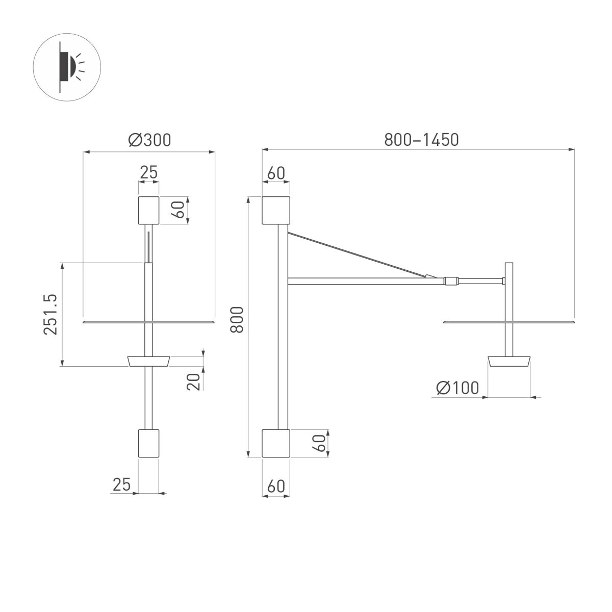 Бра Arlight SP-CAMPANA-WALL-L1450-9W Warm3000 (BK, 130 deg, 230V, TELESCOPIC) (IP20 Металл) 059596 в Санкт-Петербурге