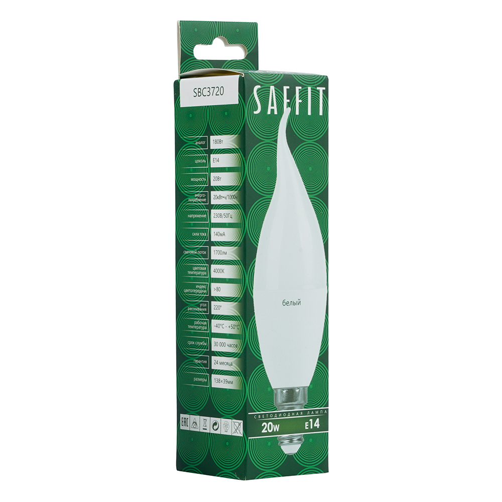 Лампа светодиодная Saffit SBC3720 cвеча на ветру матовая E14 20W 230V 4000K 55275 в #REGION_NAME_DECLINE_PP#