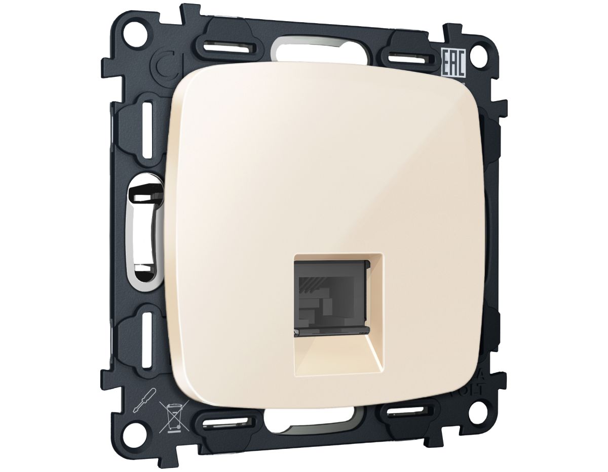 Комплект механизма компьютерной розетки Ambrella Volt RJ-45 (8P8C) CAT6A экранированной с автоматической защитной шторкой OMEGA MO312005 Бежевый глянец QUANT (OP3120, VM185) в Санкт-Петербурге