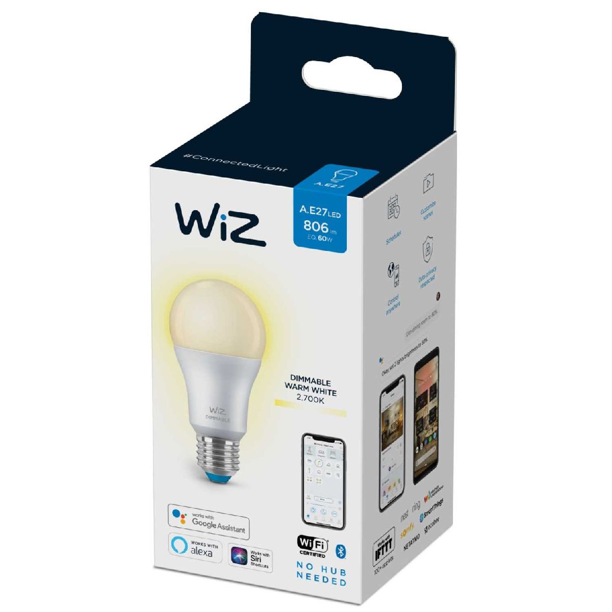 Умная светодиодная лампа Wiz Wi-Fi BLE60WA60E27927DIM1PF/6 E27 8W 2700K 929002450202 в Санкт-Петербурге