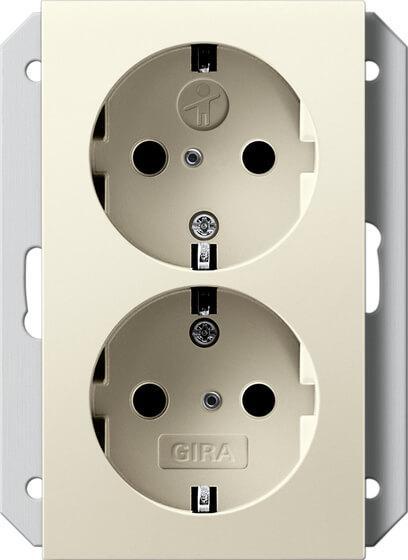 Розетка двойная Gira System 55 Schuko с/з со шторками 16A 250V безвинтовой зажим кремовый глянцевый 273101 в Санкт-Петербурге