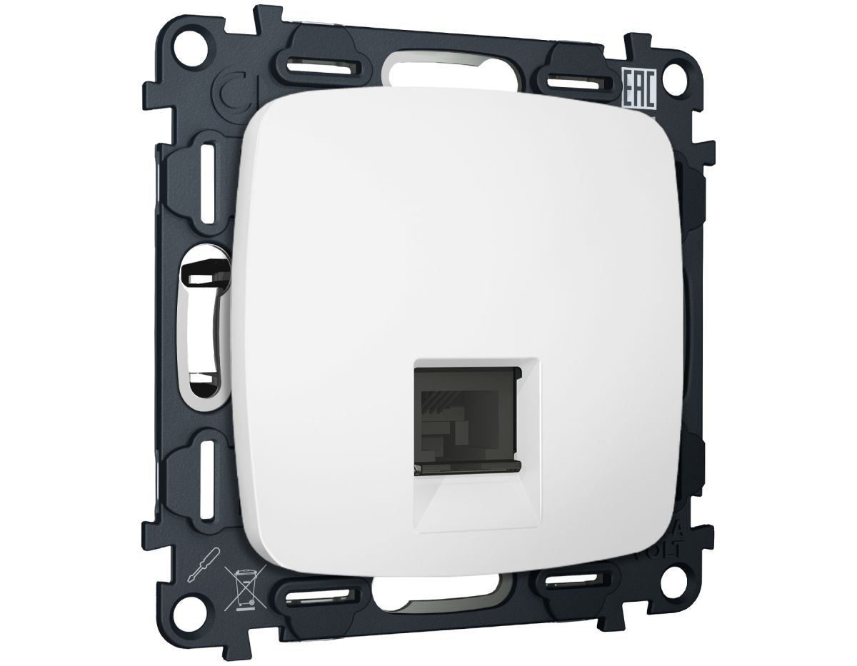 Комплект механизма компьютерной розетки Ambrella Volt RJ-45 (8P8C) CAT6A экранированной с автоматической защитной шторкой OMEGA MO132005 Белый матовый QUANT в Санкт-Петербурге