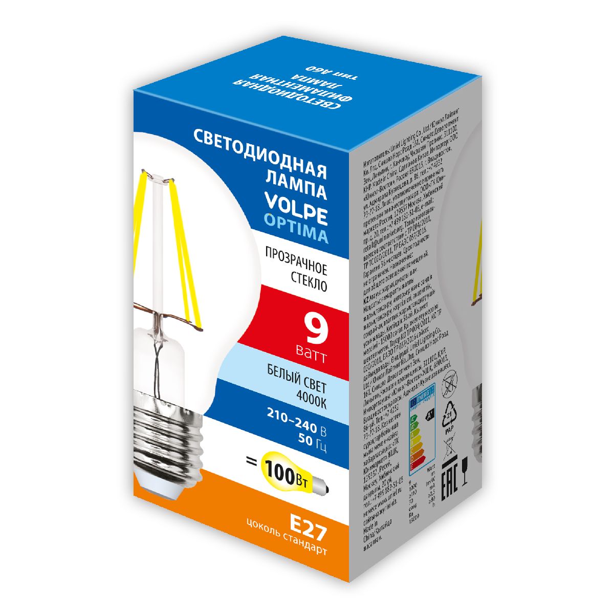 Лампа светодиодная Volpe Optima LED-A60-9W/4000K/E27/CL/SLF UL-00008303 в Санкт-Петербурге