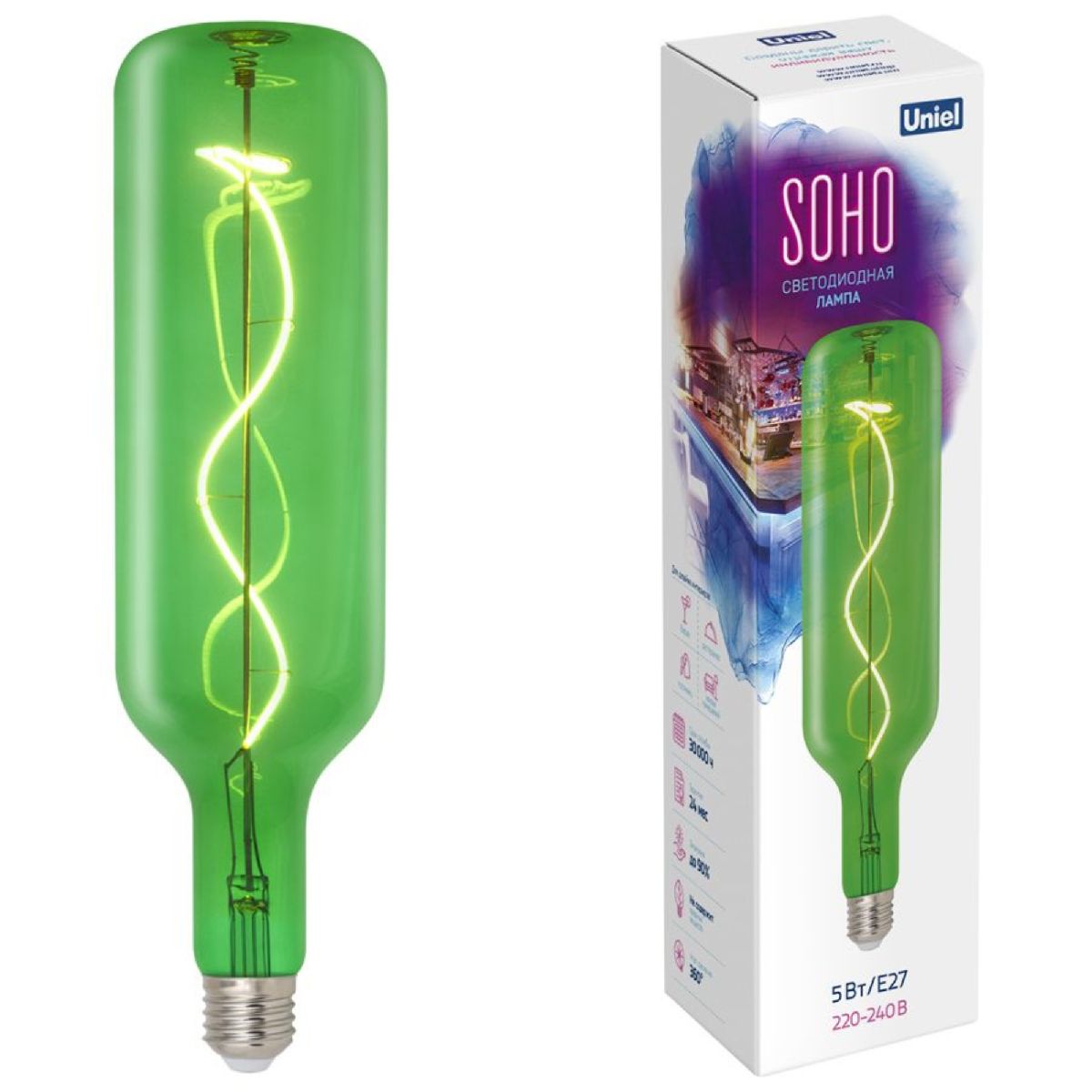 Лампа светодиодная Uniel LED-SF21-5W/SOHO/E27/CW GREEN GLS77GR UL-00007627 в Санкт-Петербурге