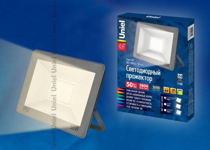 Прожектор светодиодный (UL-00001853) Uniel 50W 3000K ULF-F15-50W/WW IP65 185-240В Silver в Санкт-Петербурге
