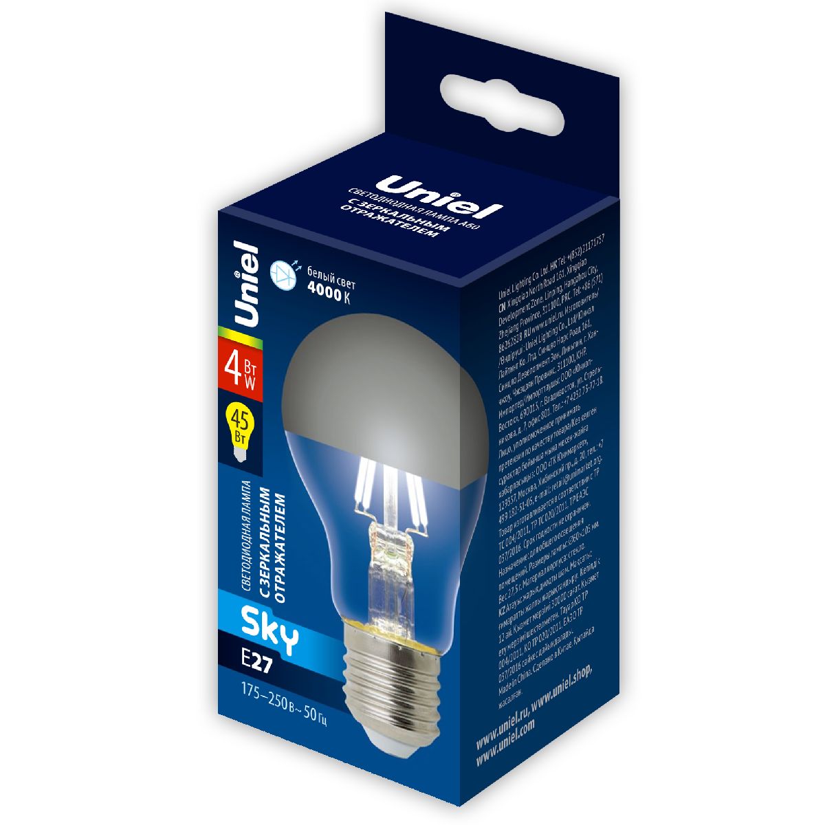 Лампа светодиодная Uniel Sky LED-A60-4W/4000K/E27/CL MIRROR/CHROME PLS02WH UL-00011796 в Санкт-Петербурге