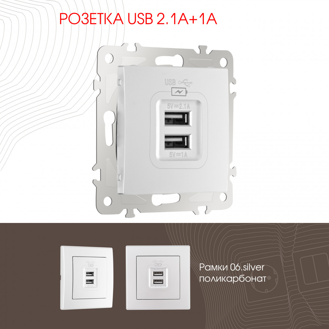 Розетка USB 2.1А+1А Arte Milano 206.46-1.silver в Санкт-Петербурге