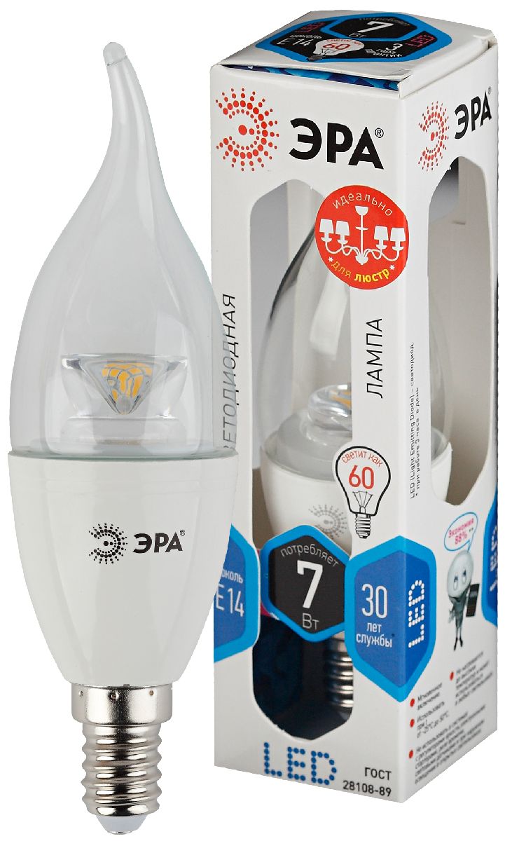 Лампа светодиодная Эра E14 7W 4000K LED BXS-7W-840-E14-Clear Б0028484 в Санкт-Петербурге