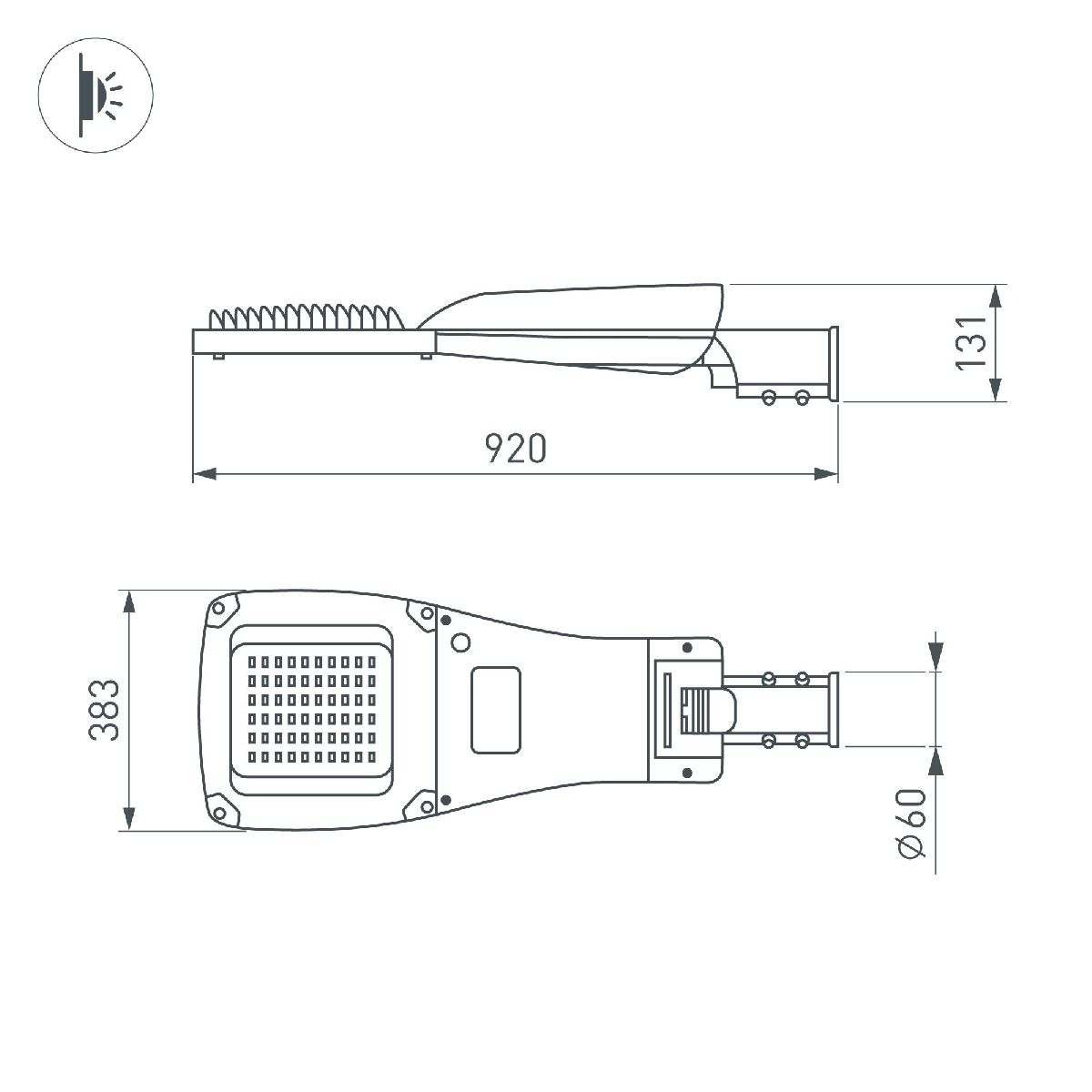 Уличный консольный светильник Arlight OXOR-GRES-920х383-240W Day4000 (GR, 150x80 deg, 230V) 055501 в Санкт-Петербурге